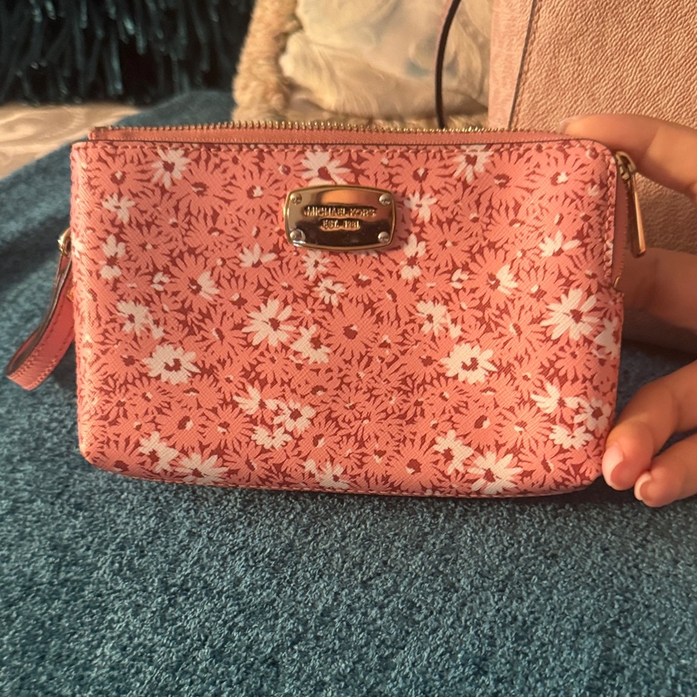 Michael Kors Pink and White Floral Wristlet